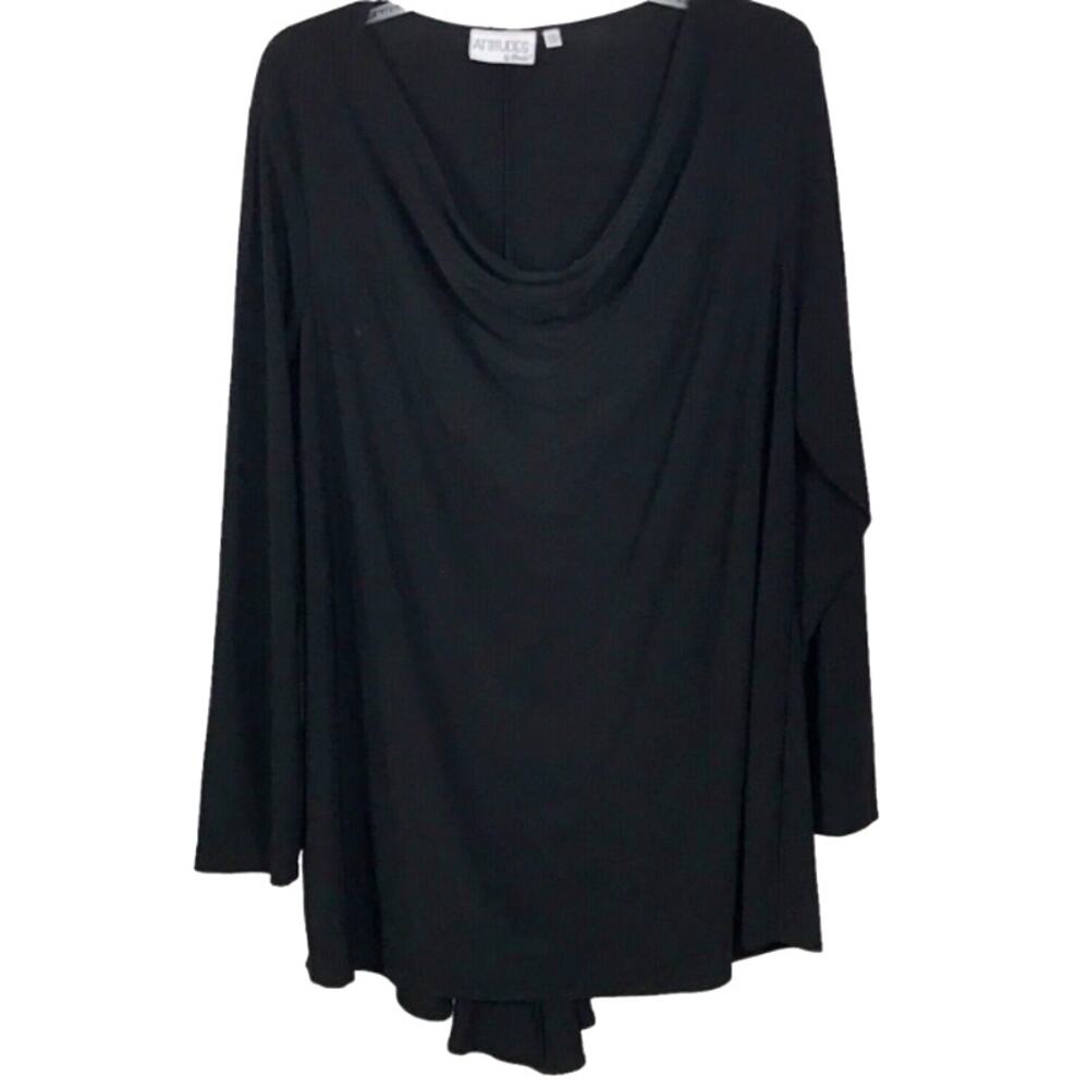 Attitudes By Renee 3X TUNIC TOP High Low Back Pleat Black Drape Neck QVC 26W 28W